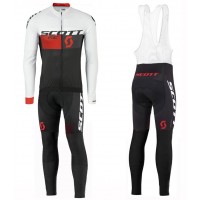 2016 Scott RC Weiß-Schwarz-Rot Fahrradbekleidung Satz Radtrikot Langarm+Lang Trägerhose
