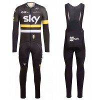 2016 Team Sky IV Schwarz-Gelb Fahrradbekleidung Satz Radtrikot Langarm+Lang Trägerhose