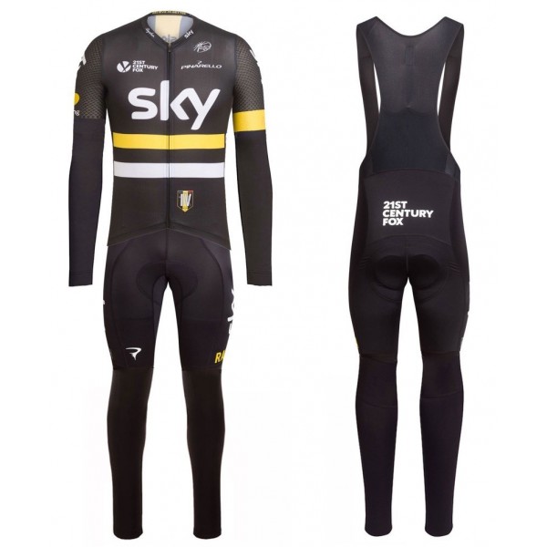 2016 Team Sky IV Schwarz-Gelb Fahrradbekleidung Satz Radtrikot Langarm+Lang Trägerhose