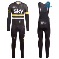 2016 Team Sky IV Schwarz-Gelb thermisch Fahrradbekleidung Satz Radtrikot Langarm+Lang Trägerhose