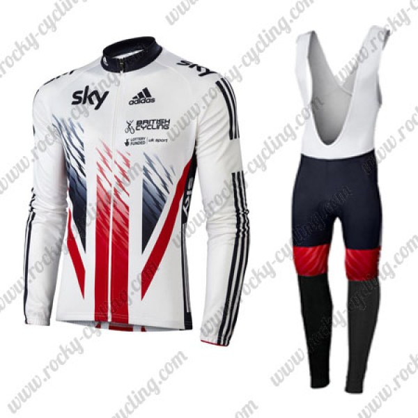 2016 Team SKY British Winter Fahrradbekleidung Radtrikot Satz Langarm und Lange Trägerhose