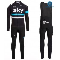 2016 Team Sky Pro Schwarz thermisch Fahrradbekleidung Satz Radtrikot Langarm+Lang Trägerhose
