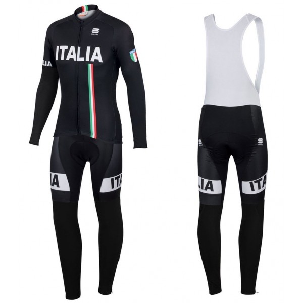 2016 Sportful Italy IT Schwarz Fahrradbekleidung Satz Radtrikot Langarm+Lang Trägerhose