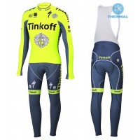 2016 Tinkoff Race Team thermisch Fahrradbekleidung Satz Radtrikot Langarm+Lang Trägerhose