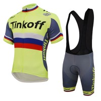 2016 Tinkoff Saxo Bank Russo Fluo Light Fahrradbekleidung Satz Fahrradtrikot Kurzarm Trikot und Kurz Trägerhose