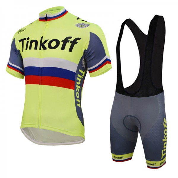 2016 Tinkoff Saxo Bank Russo Fluo Light Fahrradbekleidung Satz Fahrradtrikot Kurzarm Trikot und Kurz Trägerhose