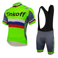 2016 Tinkoff Saxo Bank russo Fluo Green Fahrradbekleidung Satz Fahrradtrikot Kurzarm Trikot und Kurz Trägerhose