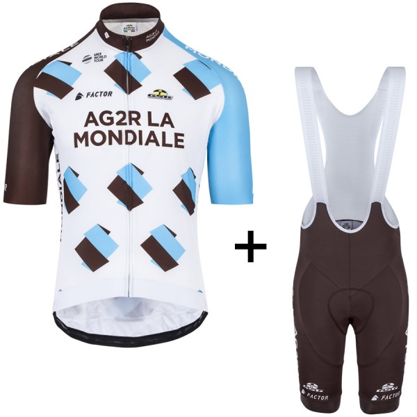 2017 AG2R La Mondiale Weiß Fahrradbekleidung Satz Radtrikot Kurzarm+Kurz Trägerhose