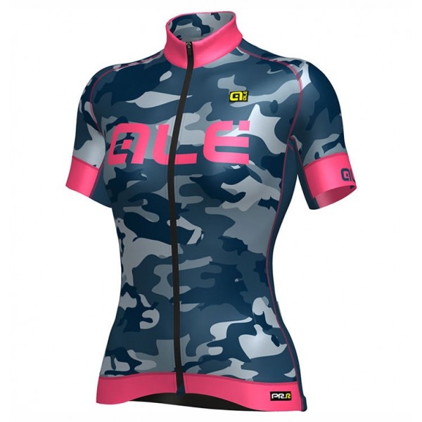 2017 Damen Ale Graphics PRR Camo Blau-Rose Radtrikot Kurzarm