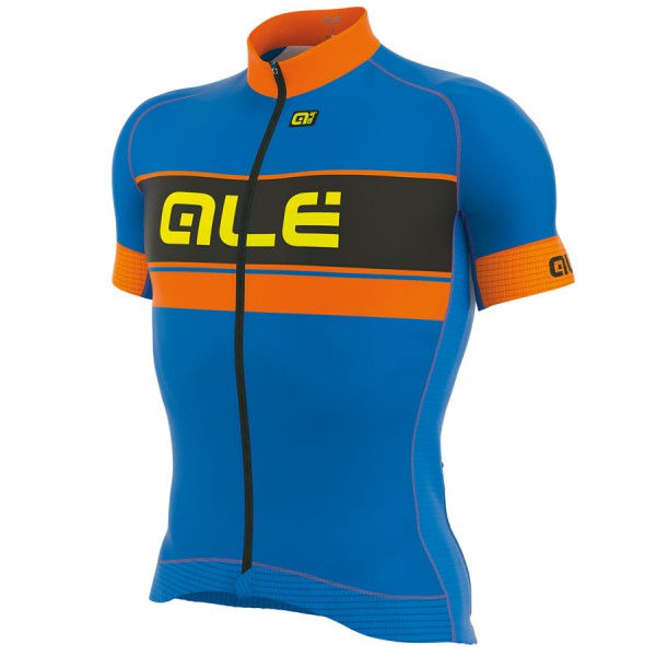 2017 Ale Graphics PRR Bermuda Radtrikot Kurzarm Blau Orange Fluo
