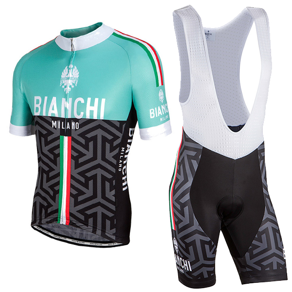 Bianchi Milano 2017 Fahrradbekleidung Satz Radtrikot Kurzarm+Kurz Trägerhose A2