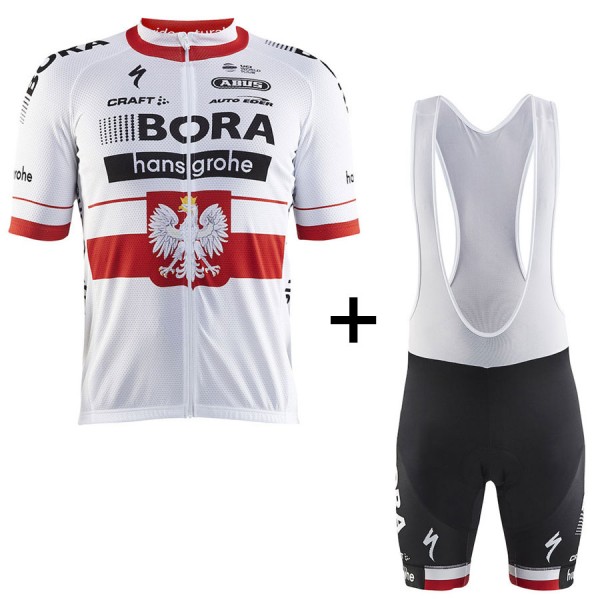 BORA Hansgrohe Pro Team 2017 Championnat Polonais Fahrradbekleidung Satz Radtrikot Kurzarm+Kurz Trägerhose