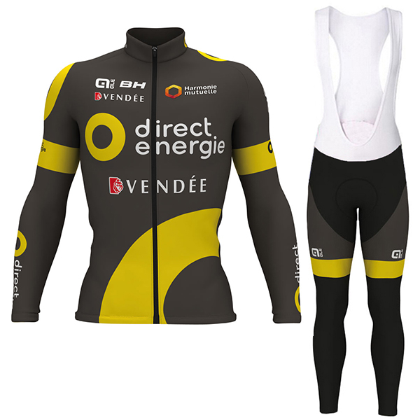 2017 Direct Energie Pro Nouveau Fahrradbekleidung Satz Radtrikot Langarm+Lang Trägerhose