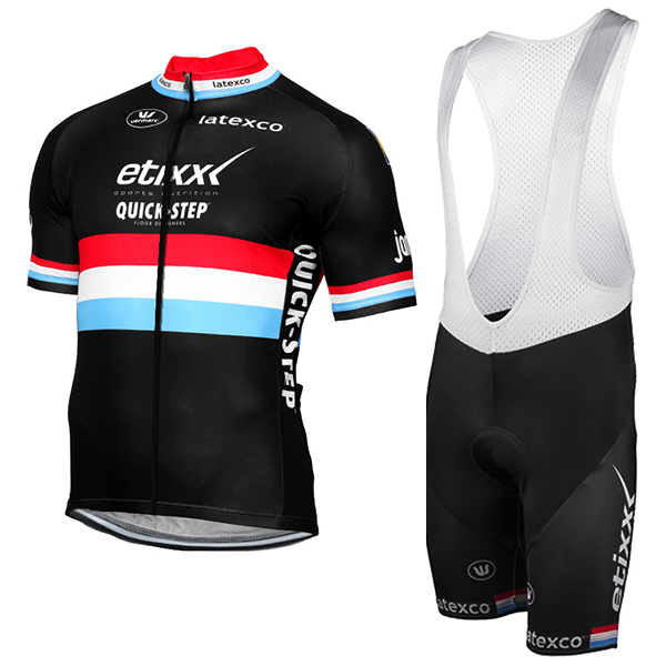 ETIXX-QUICK STEP 2017 Schwarz Fahrradbekleidung Satz Radtrikot Kurzarm+Kurz Trägerhose