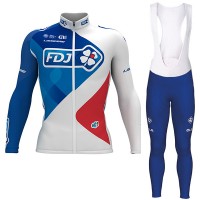 FDJ Pro 2017 Weiß Fahrradbekleidung Satz Radtrikot Langarm+Lang Trägerhose