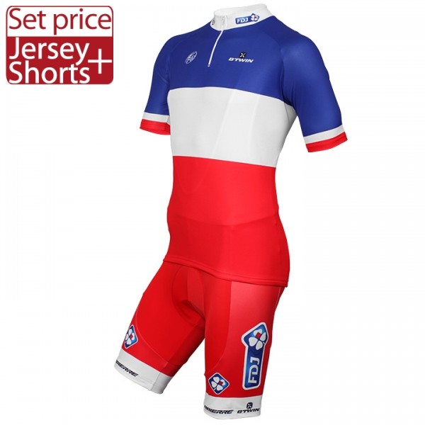 FDJ 2017 Fahrradbekleidung Satz Radtrikot Kurzarm+Kurz Radhose