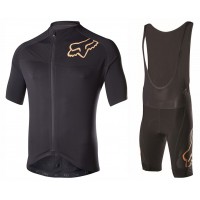 2017 Team FOX Homme Schwarz Gold Fahrradbekleidung Satz Radtrikot Kurzarm+Kurz Trägerhose