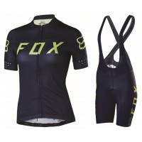 2017 Team FOX Damen Schwarz Gelb Fahrradbekleidung Satz Radtrikot Kurzarm+Kurz Trägerhose