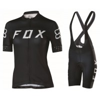 2017 Team FOX Damen Schwarz Weiß Fahrradbekleidung Satz Radtrikot Kurzarm+Kurz Trägerhose