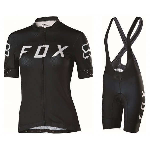 2017 Team FOX Damen Schwarz Weiß Fahrradbekleidung Satz Radtrikot Kurzarm+Kurz Trägerhose