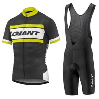 2017 Giant Gelb Schwarz Fahrradbekleidung Satz Radtrikot Kurzarm+Kurz Trägerhose