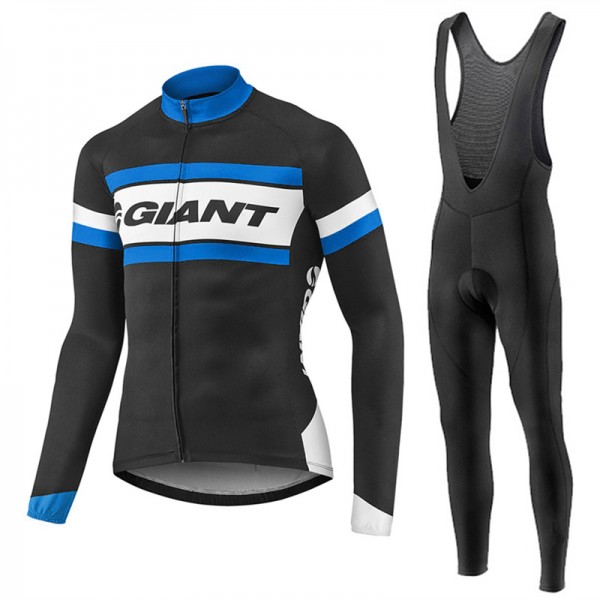 2017 Giant Blau Schwarz Fahrradbekleidung Satz Radtrikot Langarm+Lang Trägerhose