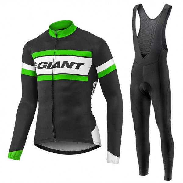 2017 Giant Grün Schwarz Fahrradbekleidung Satz Radtrikot Langarm+Lang Trägerhose