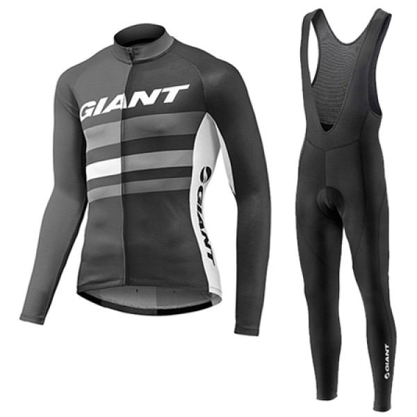 2017 Giant Fahrradbekleidung Satz Radtrikot Langarm+Lang Trägerhose Schwarz