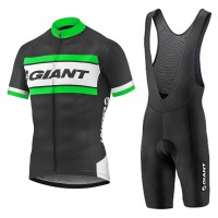 2017 Giant Grün Schwarz Fahrradbekleidung Satz Radtrikot Kurzarm+Kurz Trägerhose