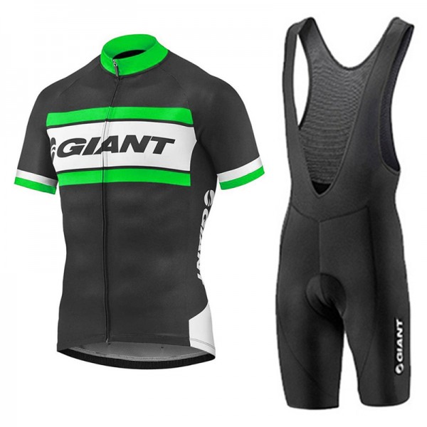 2017 Giant Grün Schwarz Fahrradbekleidung Satz Radtrikot Kurzarm+Kurz Trägerhose