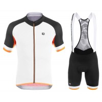 2017 Giordana Silber Line Weiß-Noir-orange Fahrradbekleidung Satz Radtrikot Kurzarm+Kurz Trägerhose