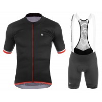 2017 Giordana Silber Line Schwarz-Rot Fahrradbekleidung Satz Radtrikot Kurzarm+Kurz Trägerhose