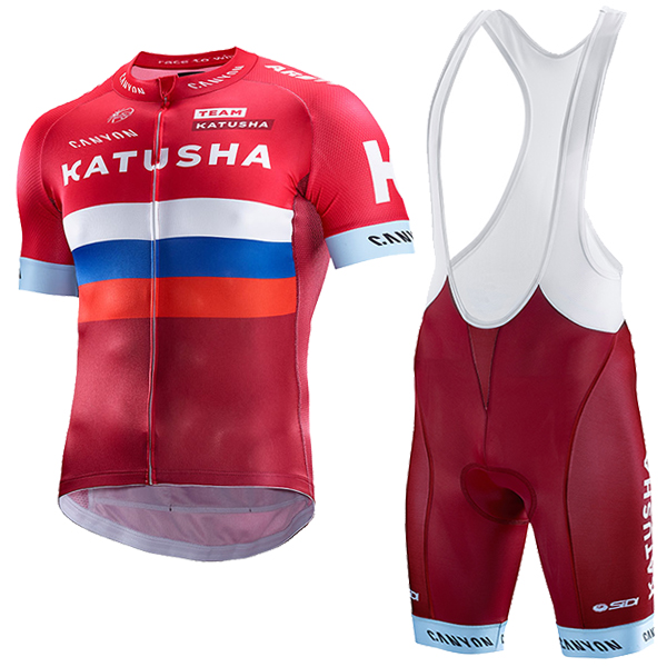 Katusha 2017 Fahrradbekleidung Satz Radtrikot Kurzarm+Kurz Trägerhose