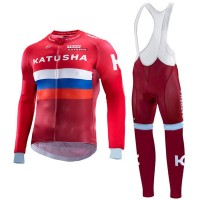 Katusha 2017 Fahrradbekleidung Satz Radtrikot Langarm+Lang Trägerhose
