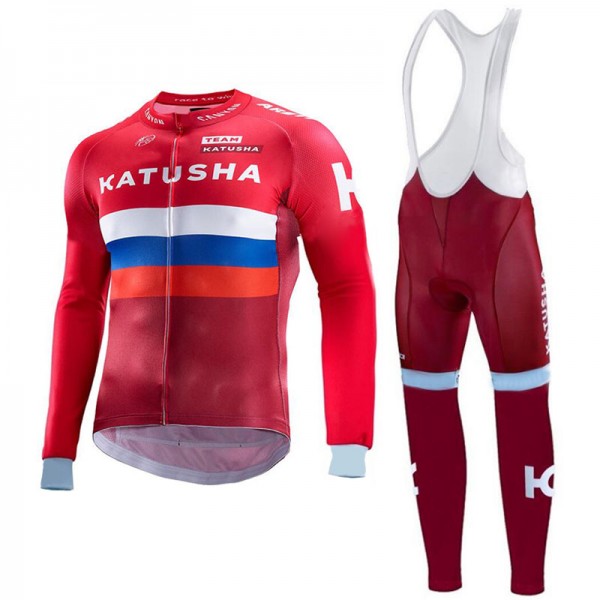 Katusha 2017 Fahrradbekleidung Satz Radtrikot Langarm+Lang Trägerhose