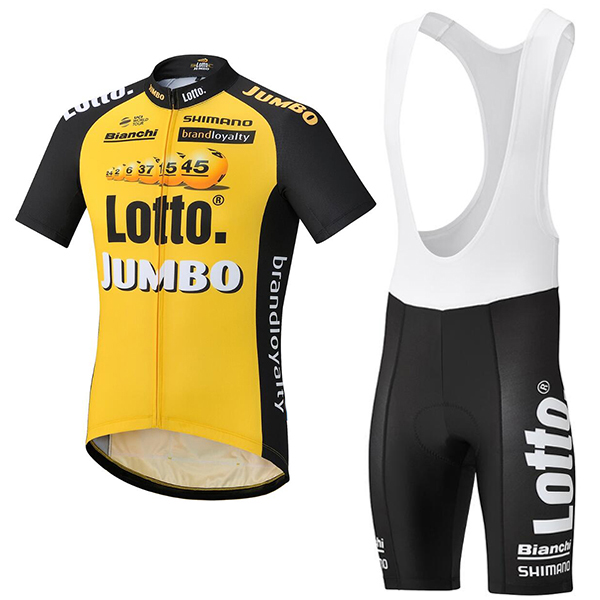 2017 LOTTO JUMBO Fahrradbekleidung Satz Radtrikot Kurzarm+Kurz Trägerhose