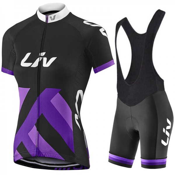 2017 Liv Damen Schwarz-lila Fahrradbekleidung Satz Radtrikot Kurzarm+Kurz Trägerhose 02