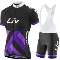 2017 Liv Damen Schwarz-lila Fahrradbekleidung Satz Radtrikot Kurzarm+Kurz Trägerhose