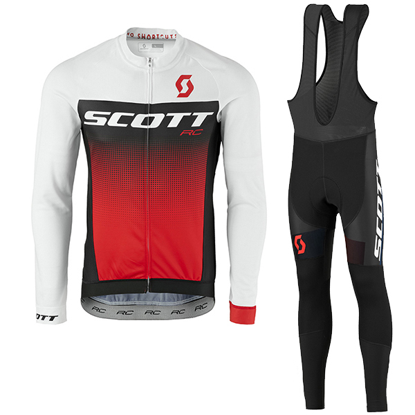2017 Scott Rc Weiß Schwarz Rot Fahrradbekleidung Satz Radtrikot Langarm+Lang Trägerhose