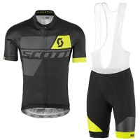 2017 Scott Schwarz Gelb Fahrradbekleidung Satz Radtrikot Kurzarm+Kurz Trägerhose