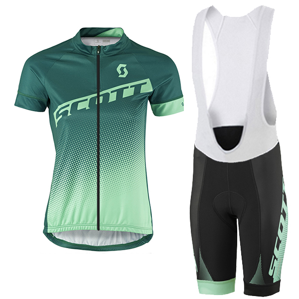 2017 Scott Damen Grün Fahrradbekleidung Satz Radtrikot Kurzarm+Kurz Trägerhose