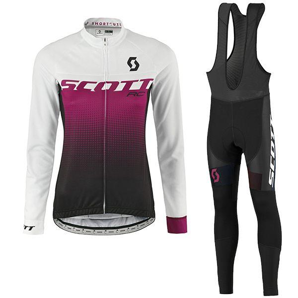 2017 Scott Rc Damen Weiß lila Fahrradbekleidung Satz Radtrikot Langarm+Lang Trägerhose