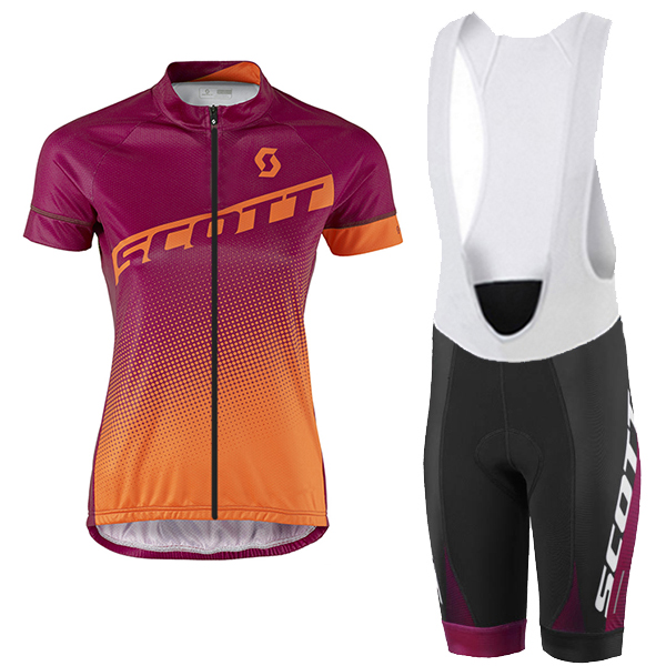 2017 Scott Damen orange violett Fahrradbekleidung Satz Radtrikot Kurzarm+Kurz Trägerhose