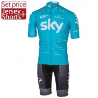 2017 Sky Pro Fahrradbekleidung Satz Radtrikot Kurzarm+Kurz Radhose Blau