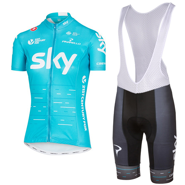 Sky Pro Damen 2017 Blau Fahrradbekleidung Satz Radtrikot Kurzarm+Kurz Trägerhose