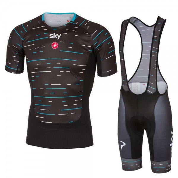 Sky Pro 2017 Prosecco Fahrradbekleidung Satz Radtrikot Kurzarm+Kurz Trägerhose Schwarz