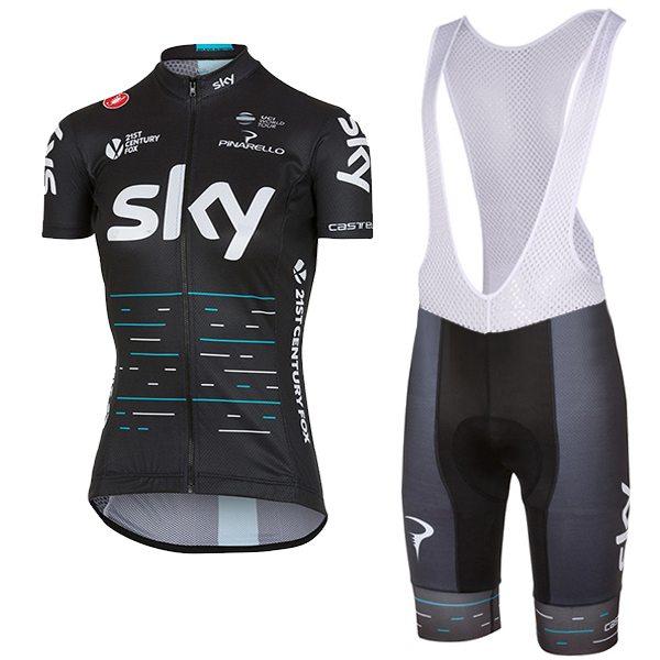 Sky Pro Damen 2017 Schwarz Fahrradbekleidung Satz Radtrikot Kurzarm+Kurz Trägerhose