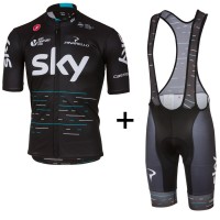 Sky Pro 2017 Schwarz Fahrradbekleidung Satz Radtrikot Kurzarm+Kurz Trägerhose