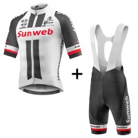 2017 Sunweb Pro Weiß Fahrradbekleidung Satz Radtrikot Kurzarm+Kurz Trägerhose