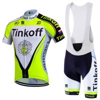 2017 Tinkoff Gelb Fahrradbekleidung Satz Radtrikot Kurzarm+Kurz Trägerhose